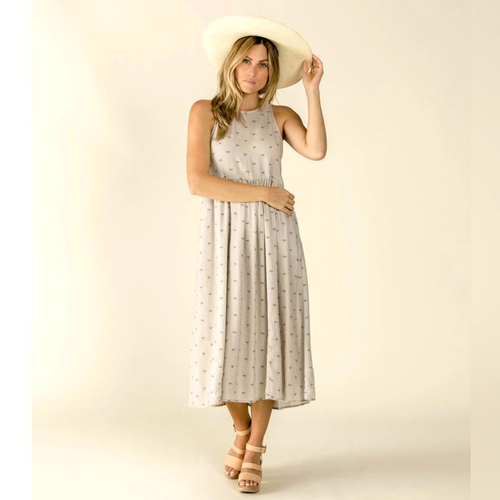 Rylee + Cru sleeveless palm tree print dress.